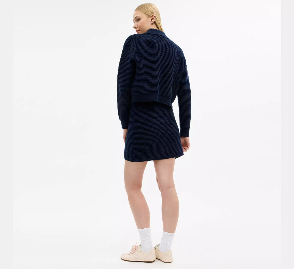 Coach Textured Knit Skirt  -  Navy Blue