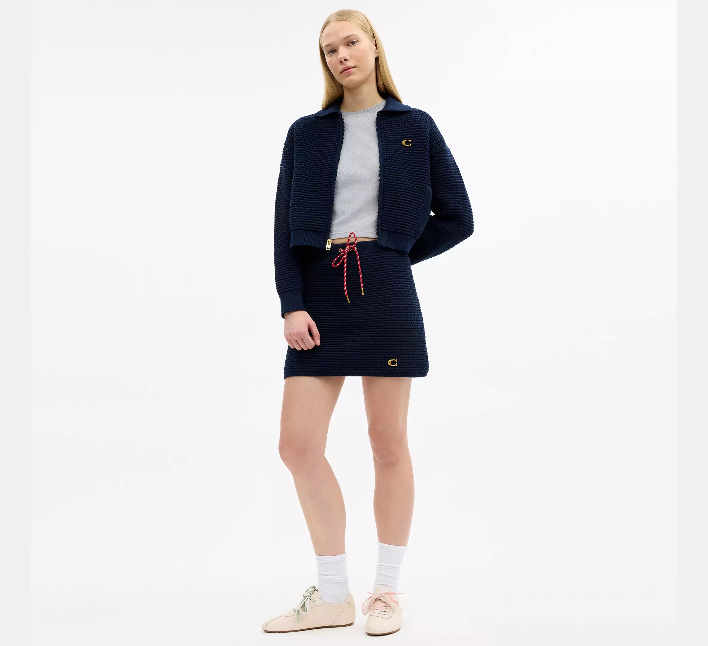 Coach Zip Front Cardigan  -  Navy Blue