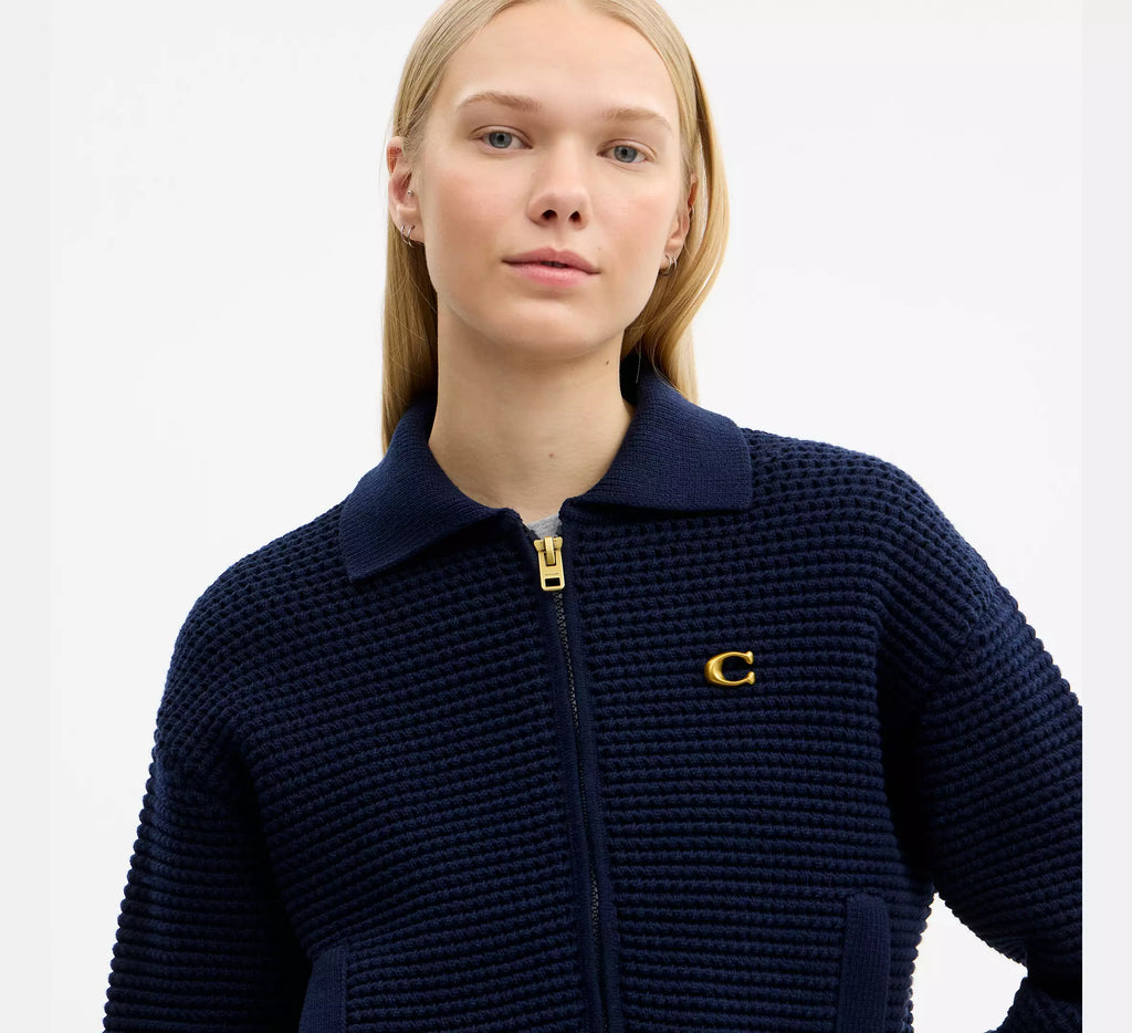Coach Zip Front Cardigan  -  Navy Blue