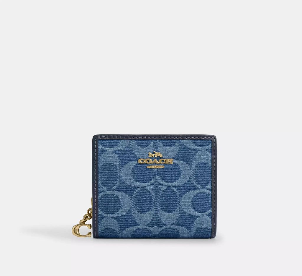 Coach Snap Wallet In Signature Denim -  Gold/Indigo
