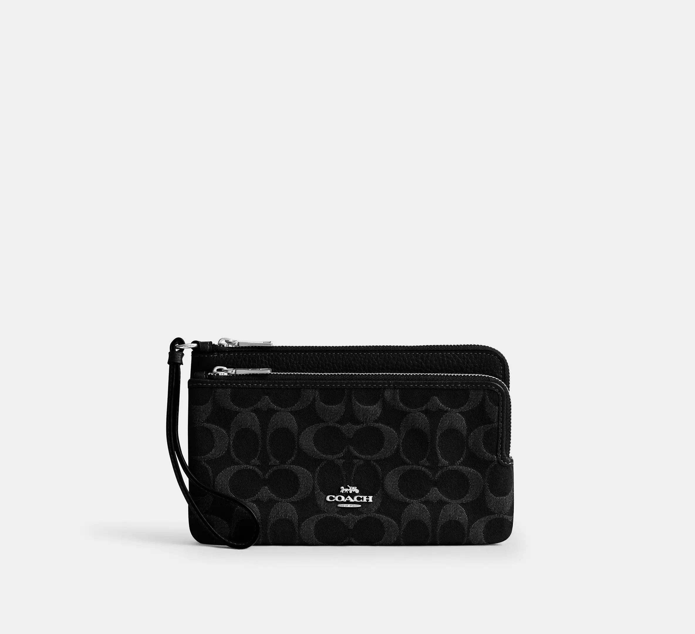 Coach Double Zip Wallet In Signature Denim - Silver/Black