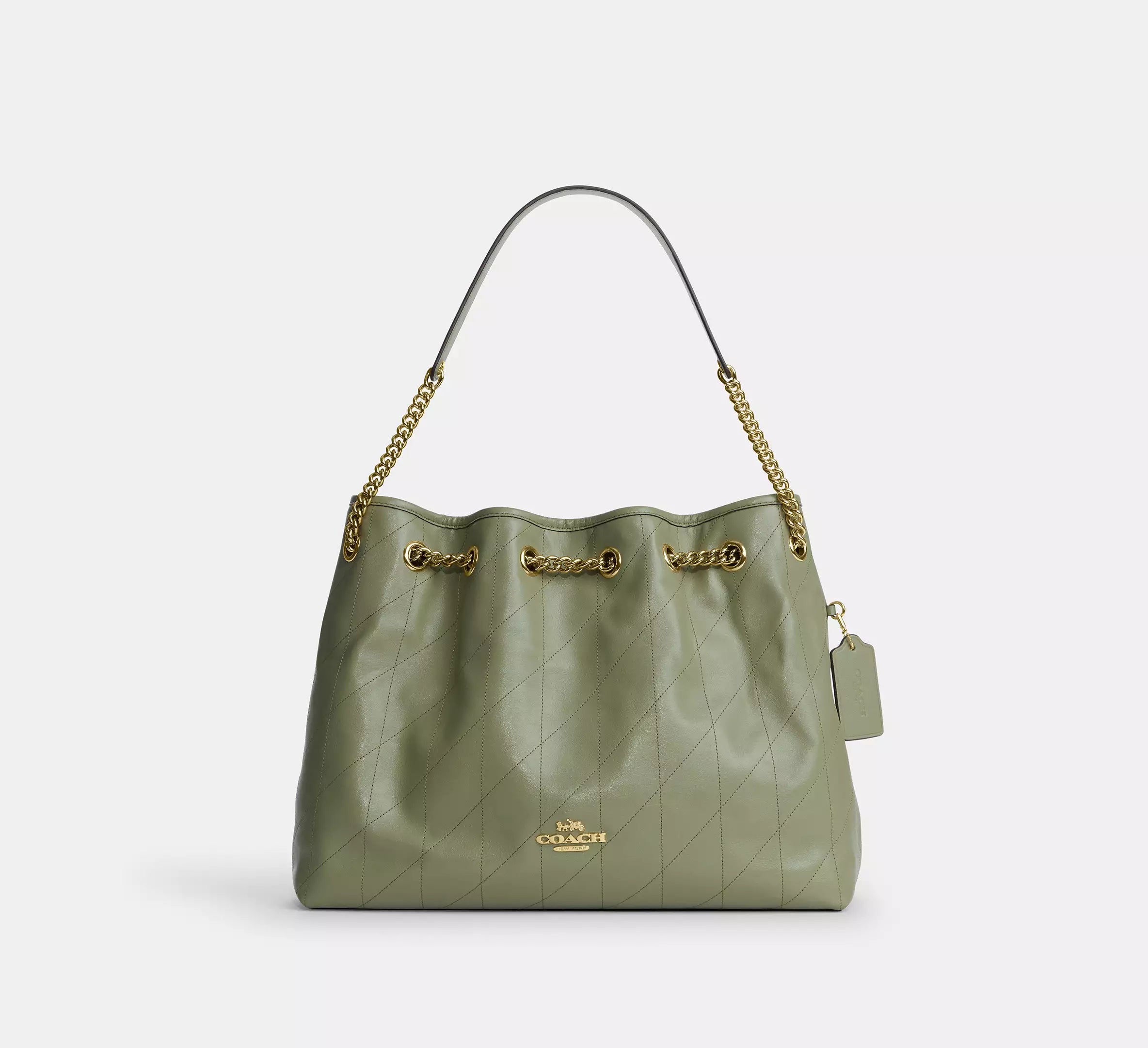 Coach Evelyn Shoulder Bag With Quilting - Gold/Pistachio