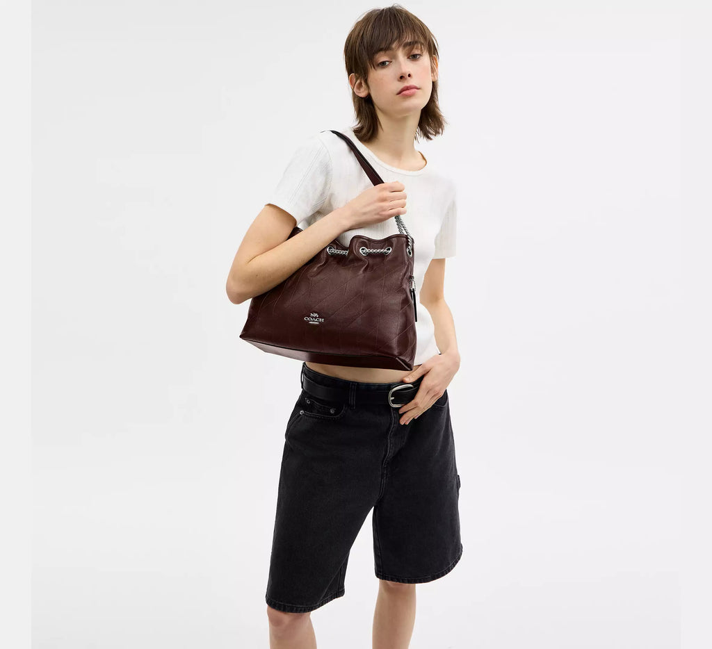 Coach Evelyn Shoulder Bag With Quilting - Silver/Maple