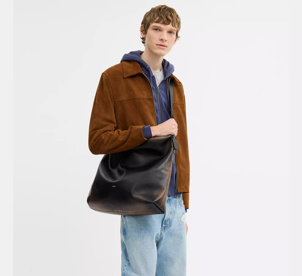 Coach Mott Messenger Bag In Loved Leather  -  Black/Light Tan