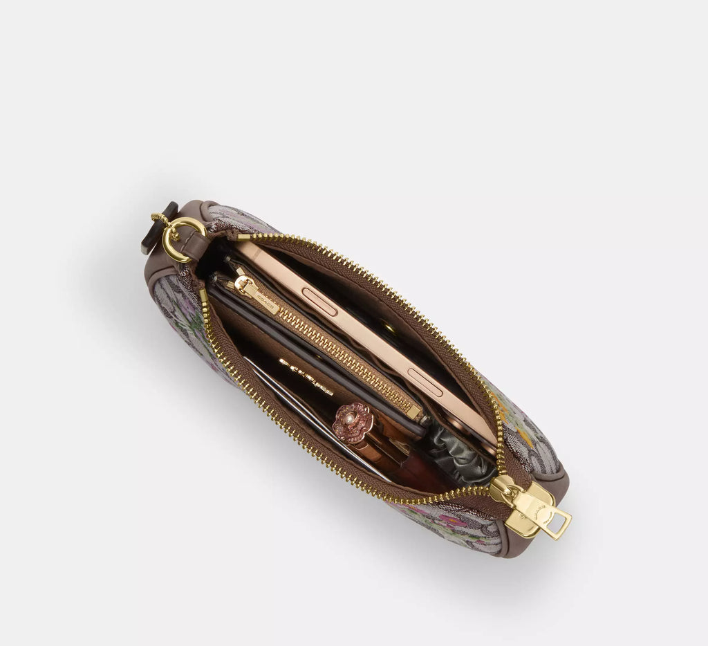 Coach Teri Mini Crossbody Bag In Signature Jacquard With Floral Embroidery  -  Gold/Oak Multi