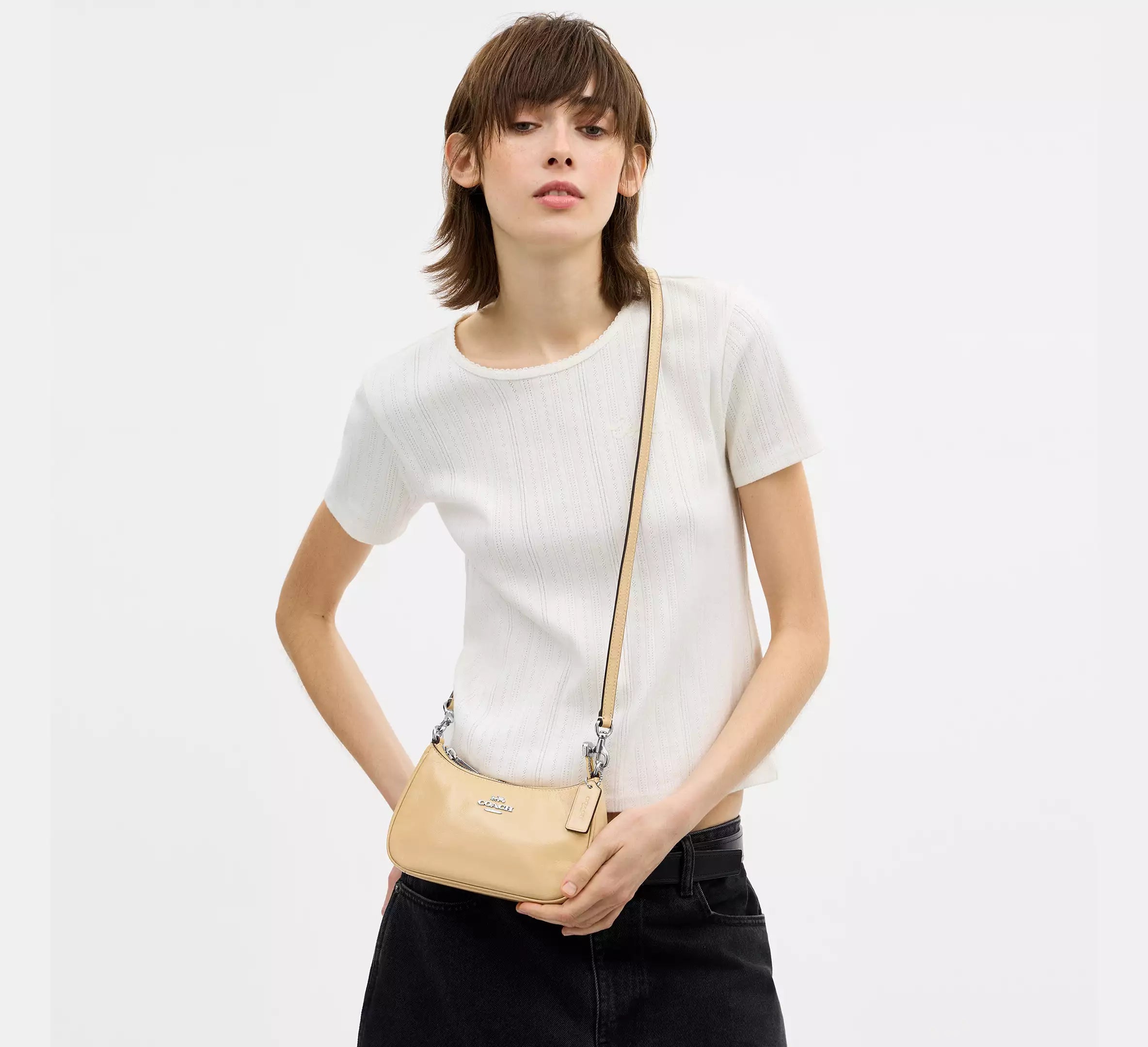 Coach Teri Mini Crossbody Bag With Bows  -  Silver/Light Sand