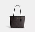 Coch Medium City Tote Bag In Signature  -  Gold/Walnut/Black