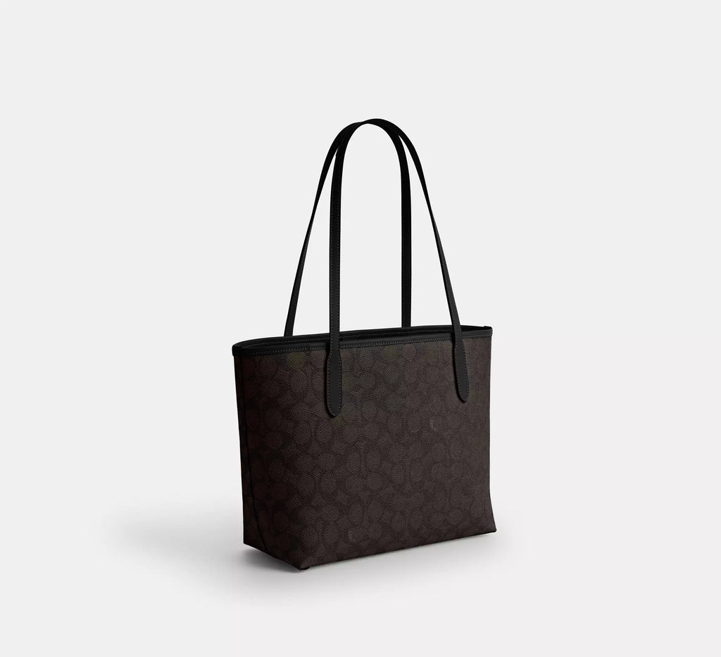 Coch Medium City Tote Bag In Signature  -  Gold/Walnut/Black