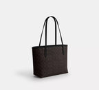 Coch Medium City Tote Bag In Signature  -  Gold/Walnut/Black