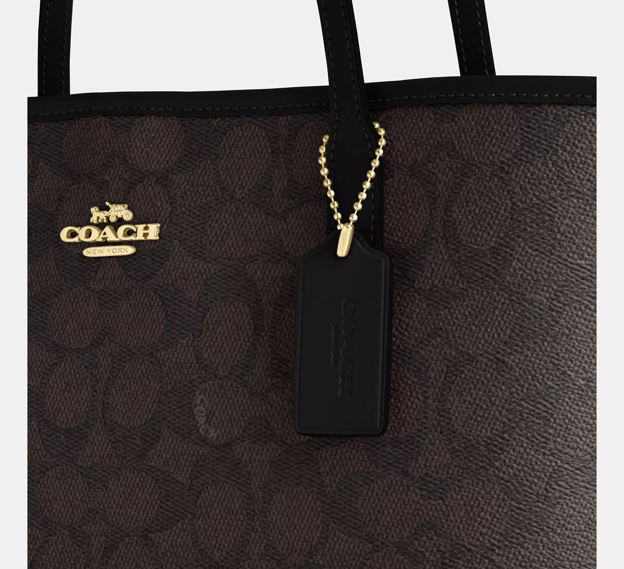 Coch Medium City Tote Bag In Signature  -  Gold/Walnut/Black
