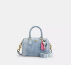 Coach Mini Rowan Crossbody Bag In Loved Denim With Charms  - Gold/Light Indigo