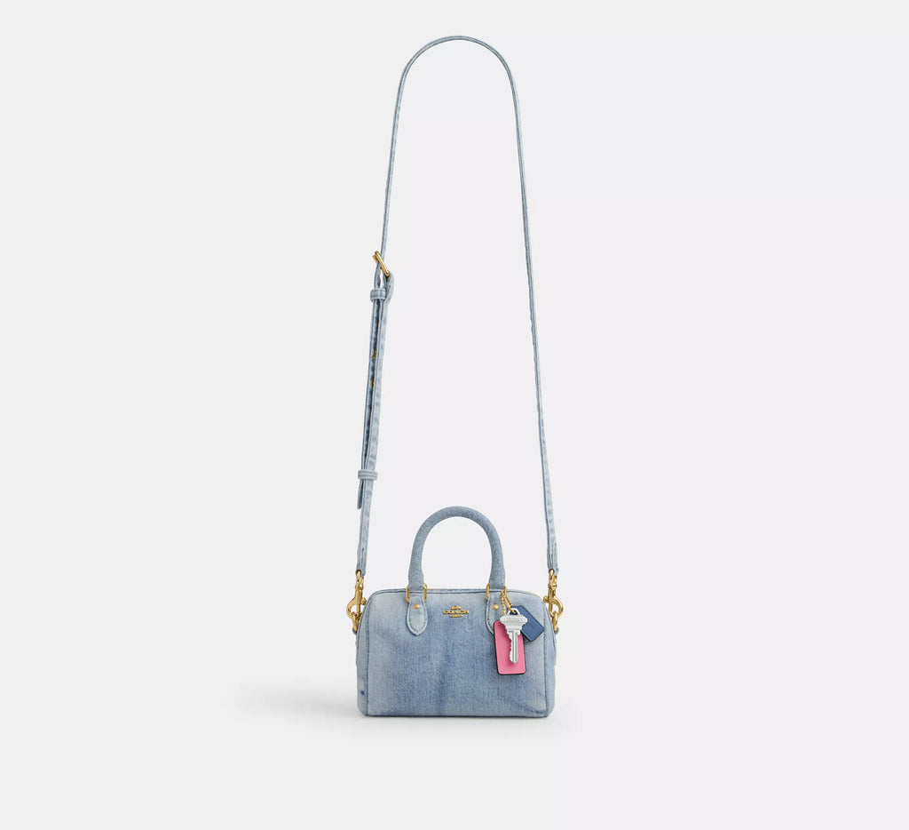 Coach Mini Rowan Crossbody Bag In Loved Denim With Charms  - Gold/Light Indigo