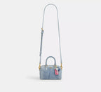Coach Mini Rowan Crossbody Bag In Loved Denim With Charms  - Gold/Light Indigo