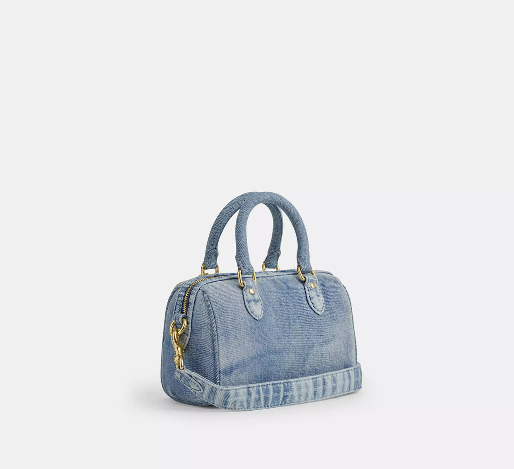 Coach Mini Rowan Crossbody Bag In Loved Denim With Charms  - Gold/Light Indigo