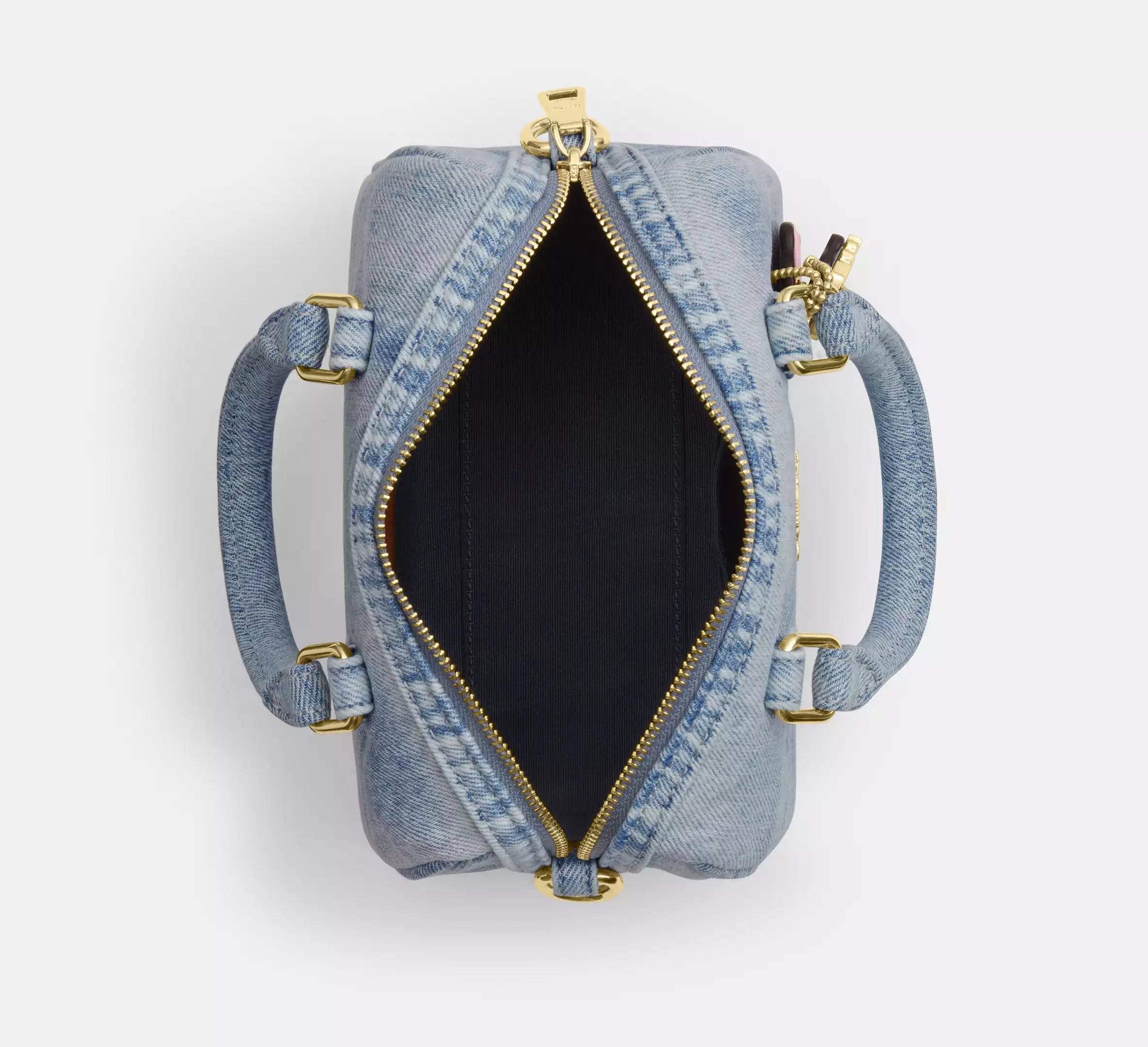 Coach Mini Rowan Crossbody Bag In Loved Denim With Charms  - Gold/Light Indigo