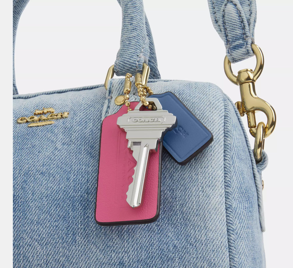 Coach Mini Rowan Crossbody Bag In Loved Denim With Charms  - Gold/Light Indigo