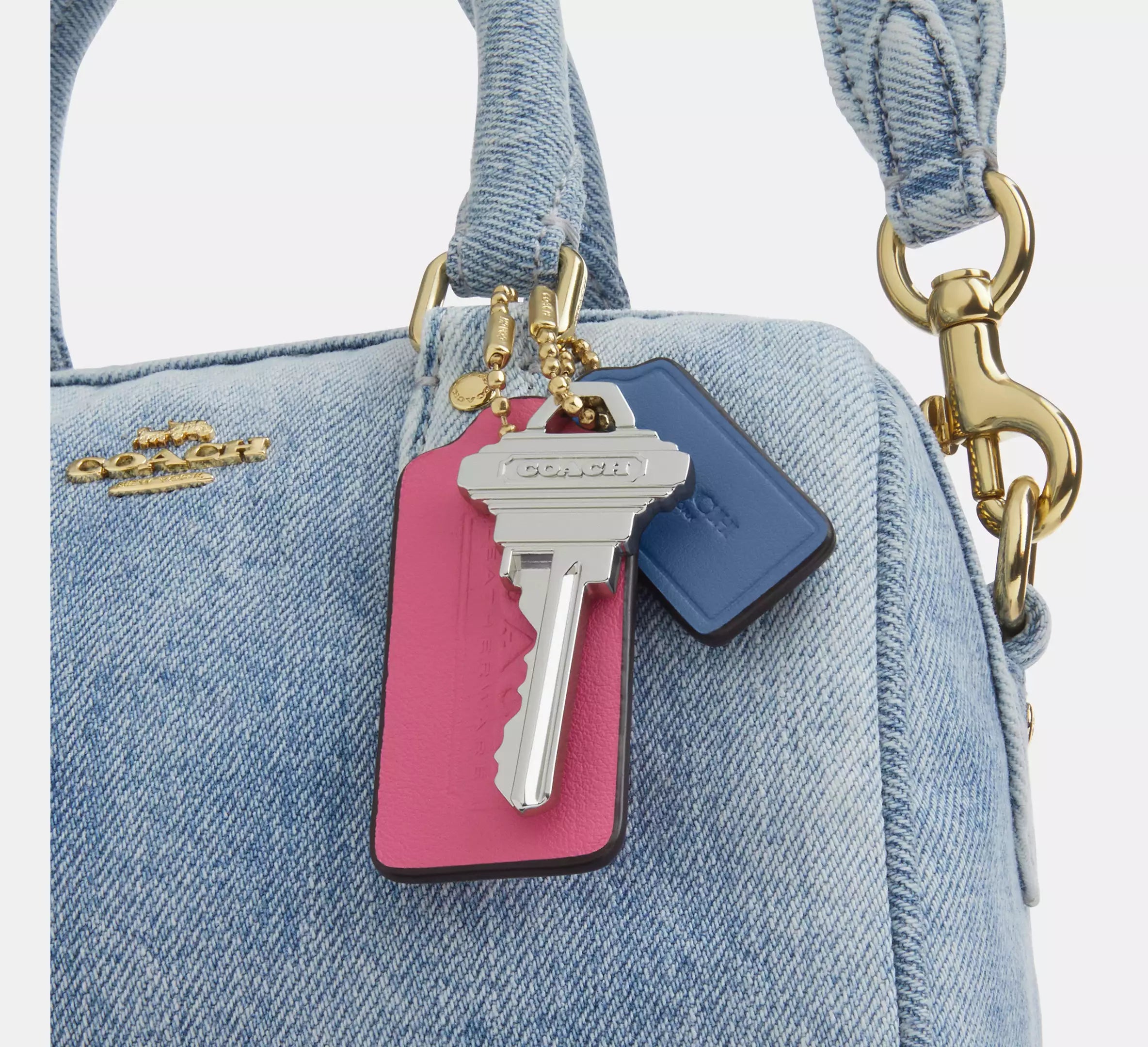 Coach Mini Rowan Crossbody Bag In Loved Denim With Charms  - Gold/Light Indigo