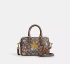 Coach Mini Rowan Crossbody Bag In Signature Jacquard With Floral Embroidery - Gold/Oak Multi