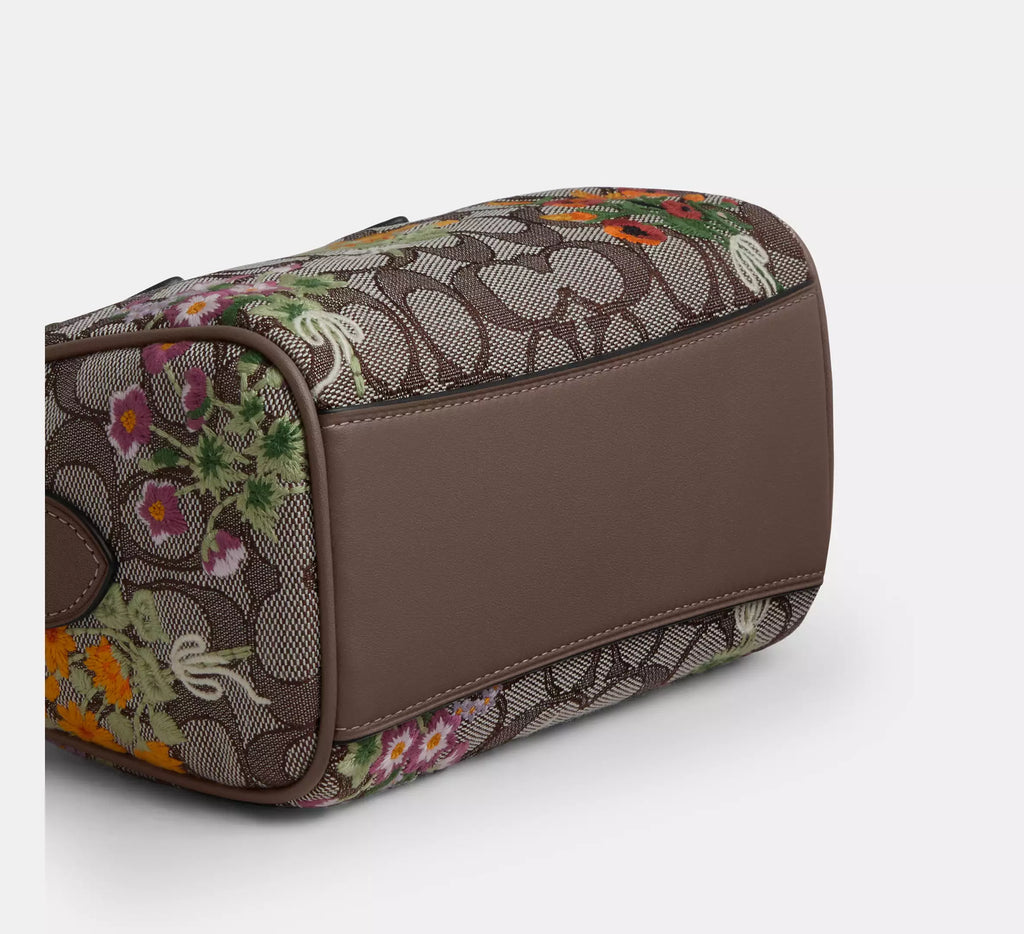 Coach Mini Rowan Crossbody Bag In Signature Jacquard With Floral Embroidery - Gold/Oak Multi