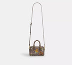 Coach Mini Rowan Crossbody Bag In Signature Jacquard With Floral Embroidery - Gold/Oak Multi