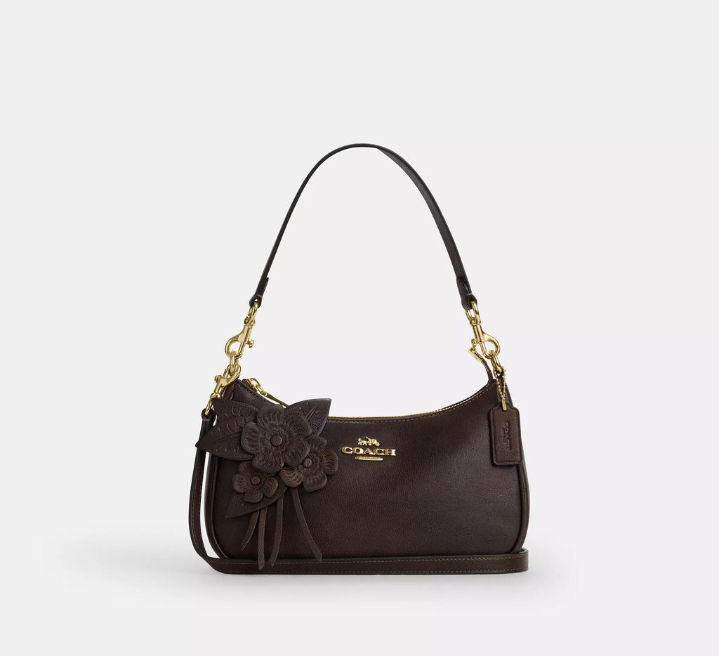 Coach Teri Shoulder Bag With Floral Applique - Gold/Maple
