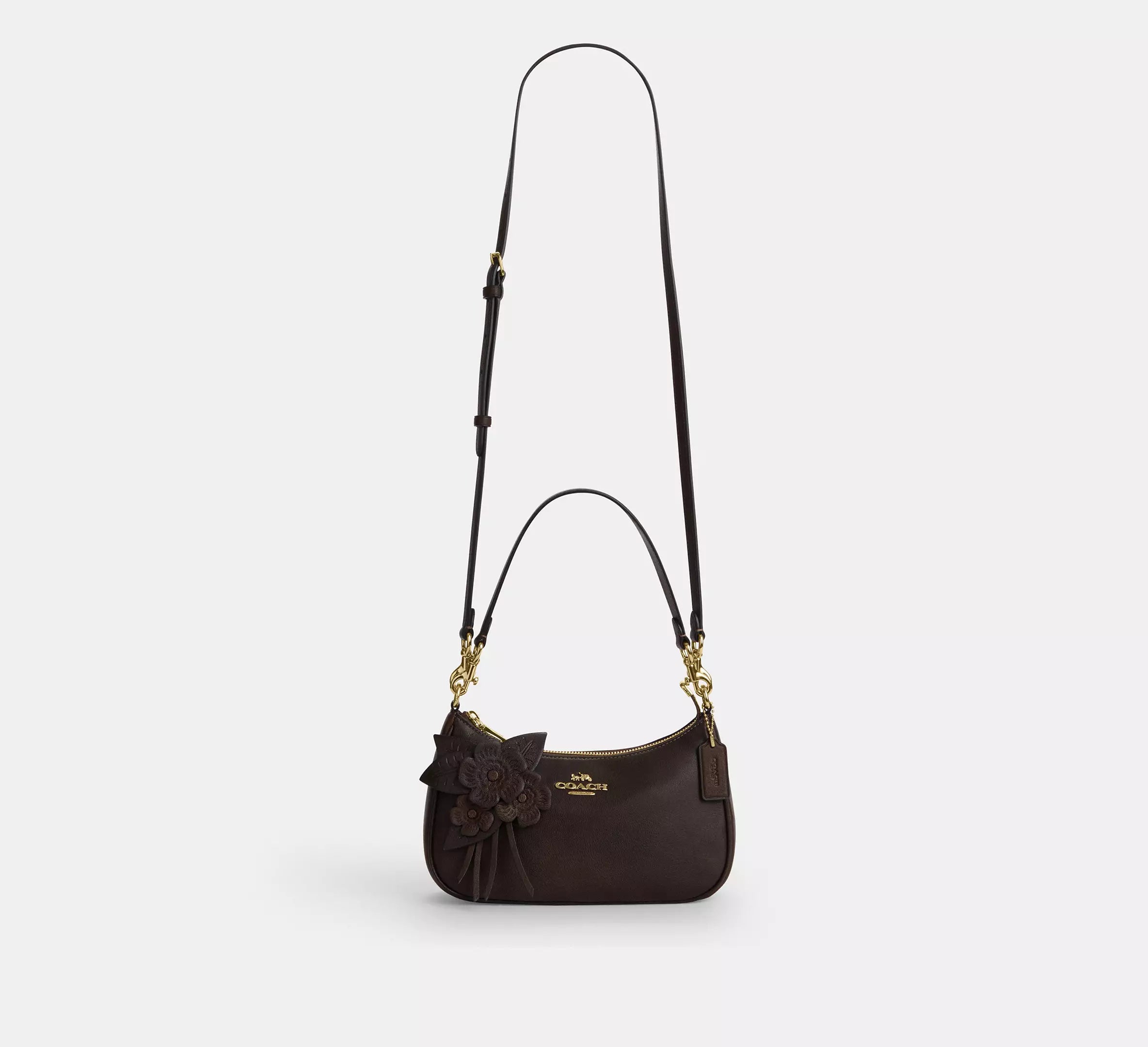 Coach Teri Shoulder Bag With Floral Applique - Gold/Maple