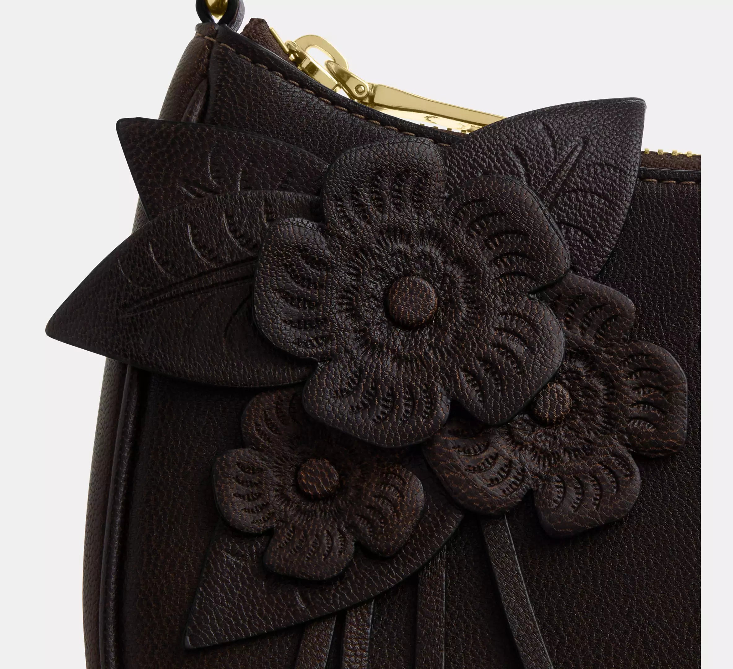 Coach Teri Shoulder Bag With Floral Applique - Gold/Maple