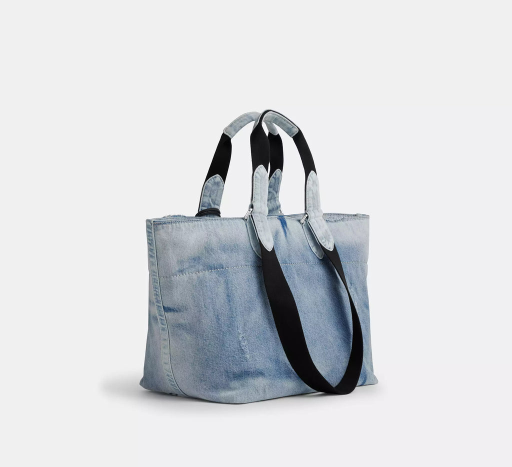 Coach Small Tour Tote Bag In Loved Denim With Charms  - Silver/Light Indigo
