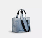 Coach Small Tour Tote Bag In Loved Denim With Charms  - Silver/Light Indigo