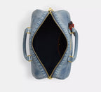 Coach Rowan Large Satchel Bag In Loved Denim With Charms -  Gold/Light Indigo