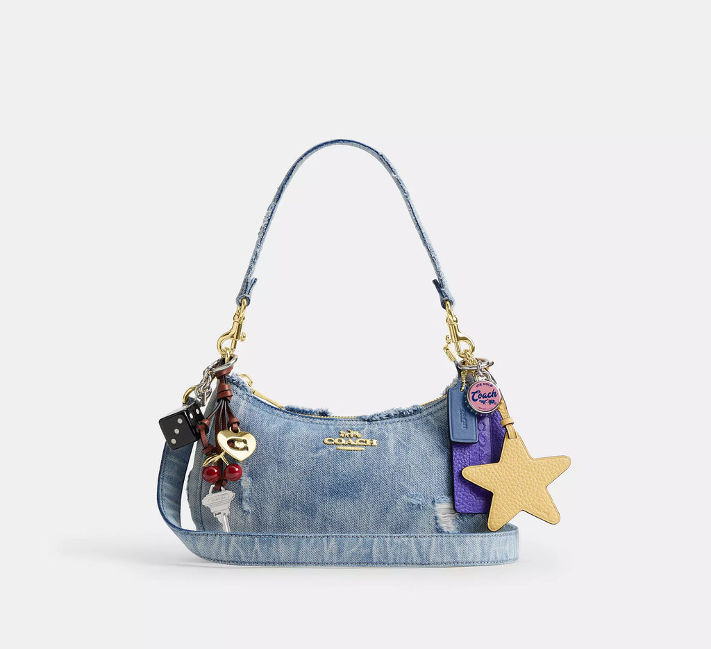 Coach Teri Shoulder Bag In Loved Denim With Charms - denim/Gold/Light Indigo
