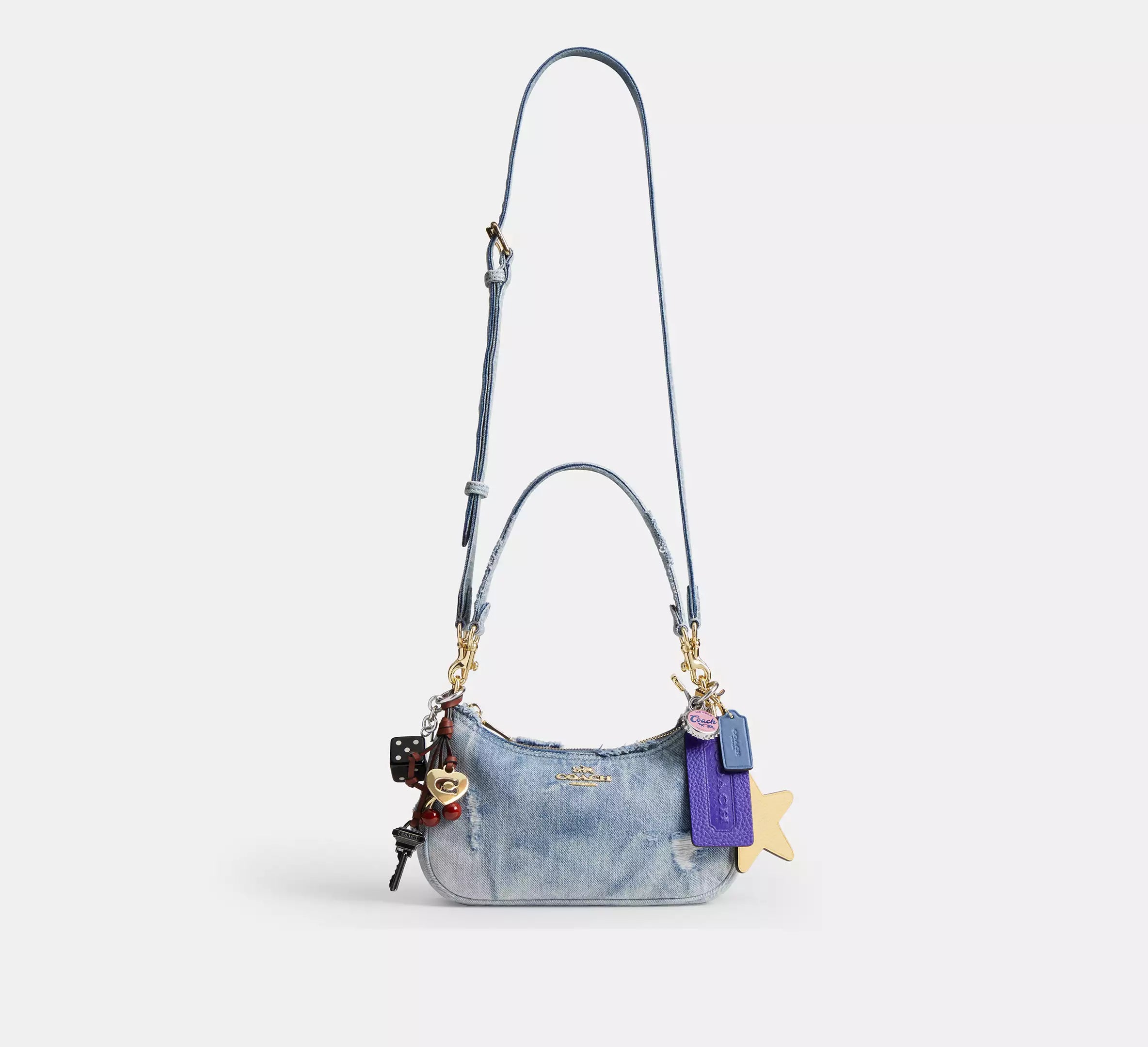 Coach Teri Shoulder Bag In Loved Denim With Charms - denim/Gold/Light Indigo