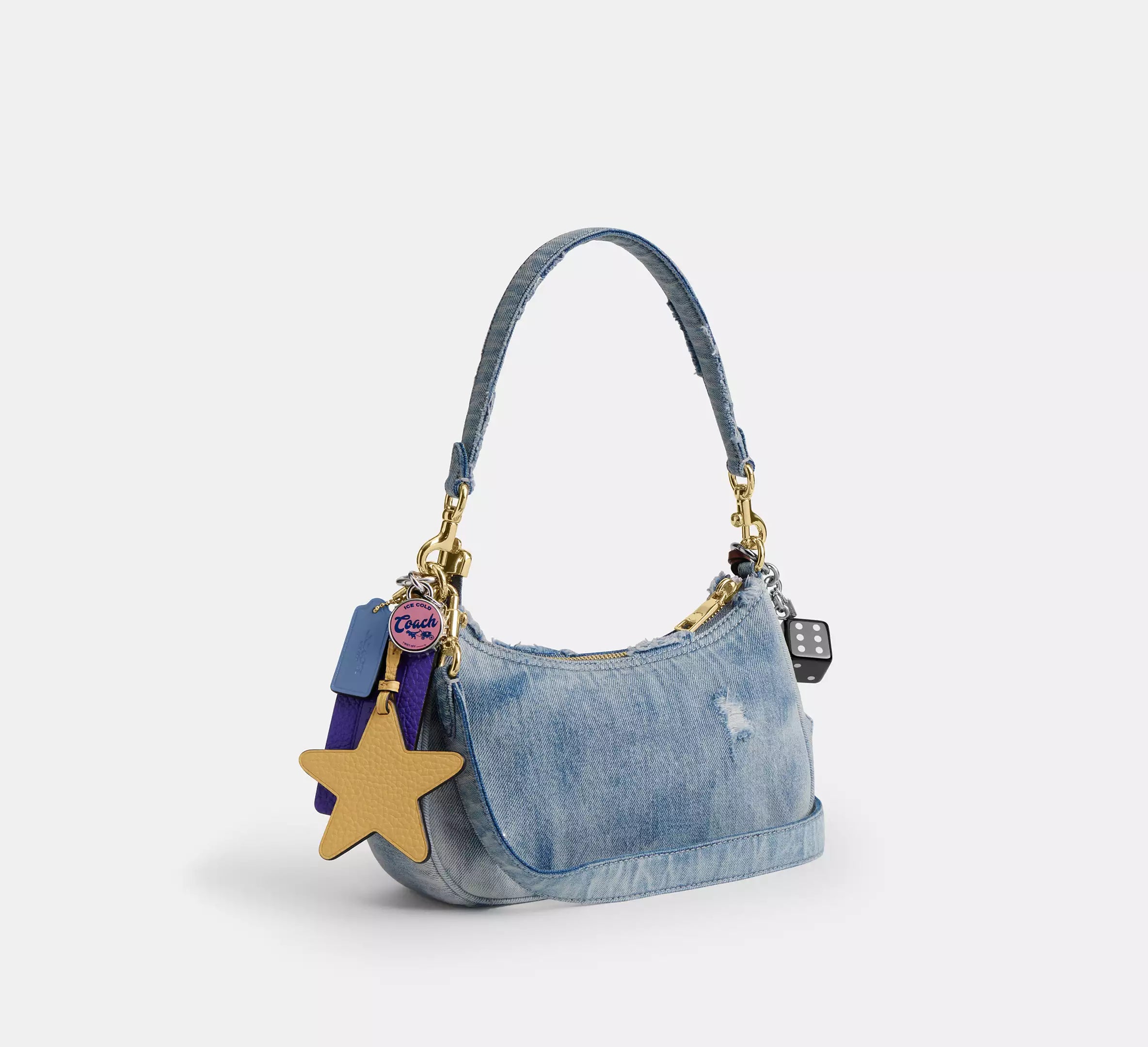 Coach Teri Shoulder Bag In Loved Denim With Charms - denim/Gold/Light Indigo