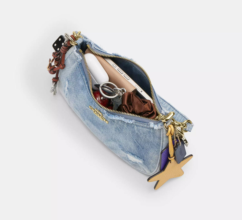 Coach Teri Shoulder Bag In Loved Denim With Charms - denim/Gold/Light Indigo