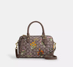 Coach  Rowan Satchel Bag In Signature Jacquard With Floral Embroidery - Gold/Oak Multi