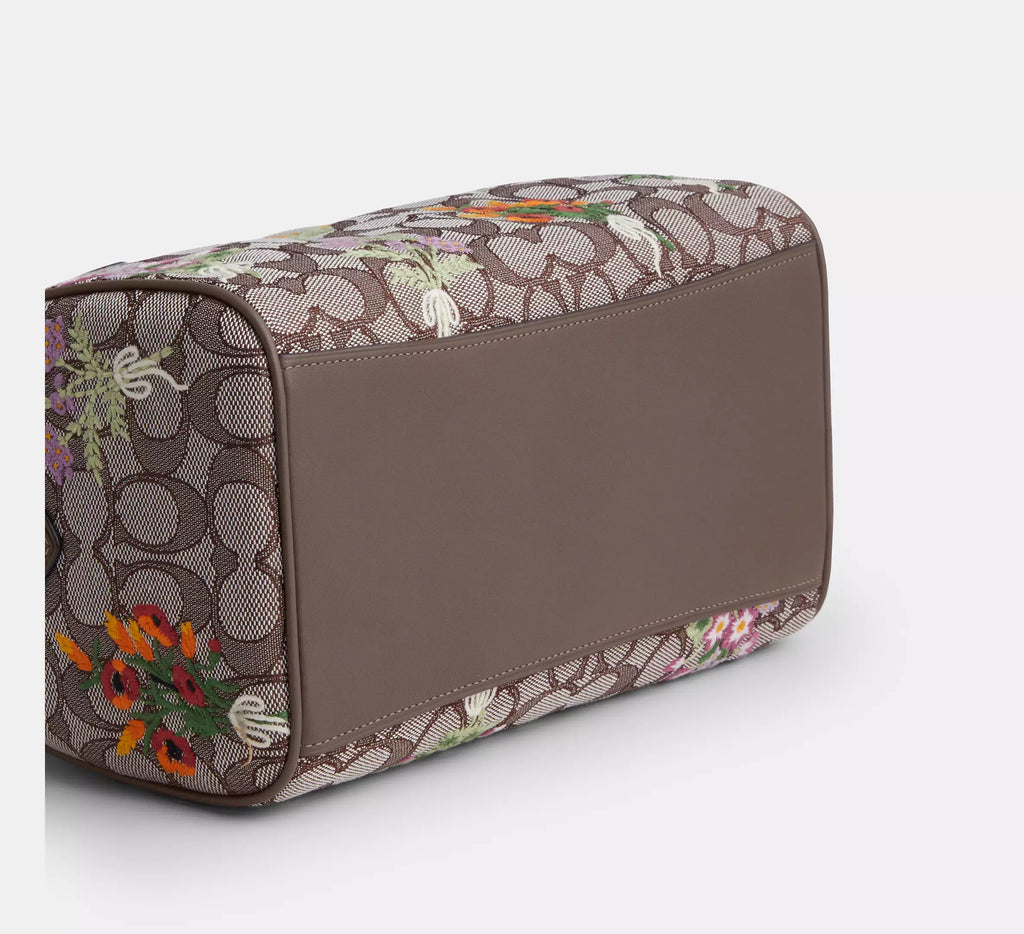 Coach  Rowan Satchel Bag In Signature Jacquard With Floral Embroidery - Gold/Oak Multi