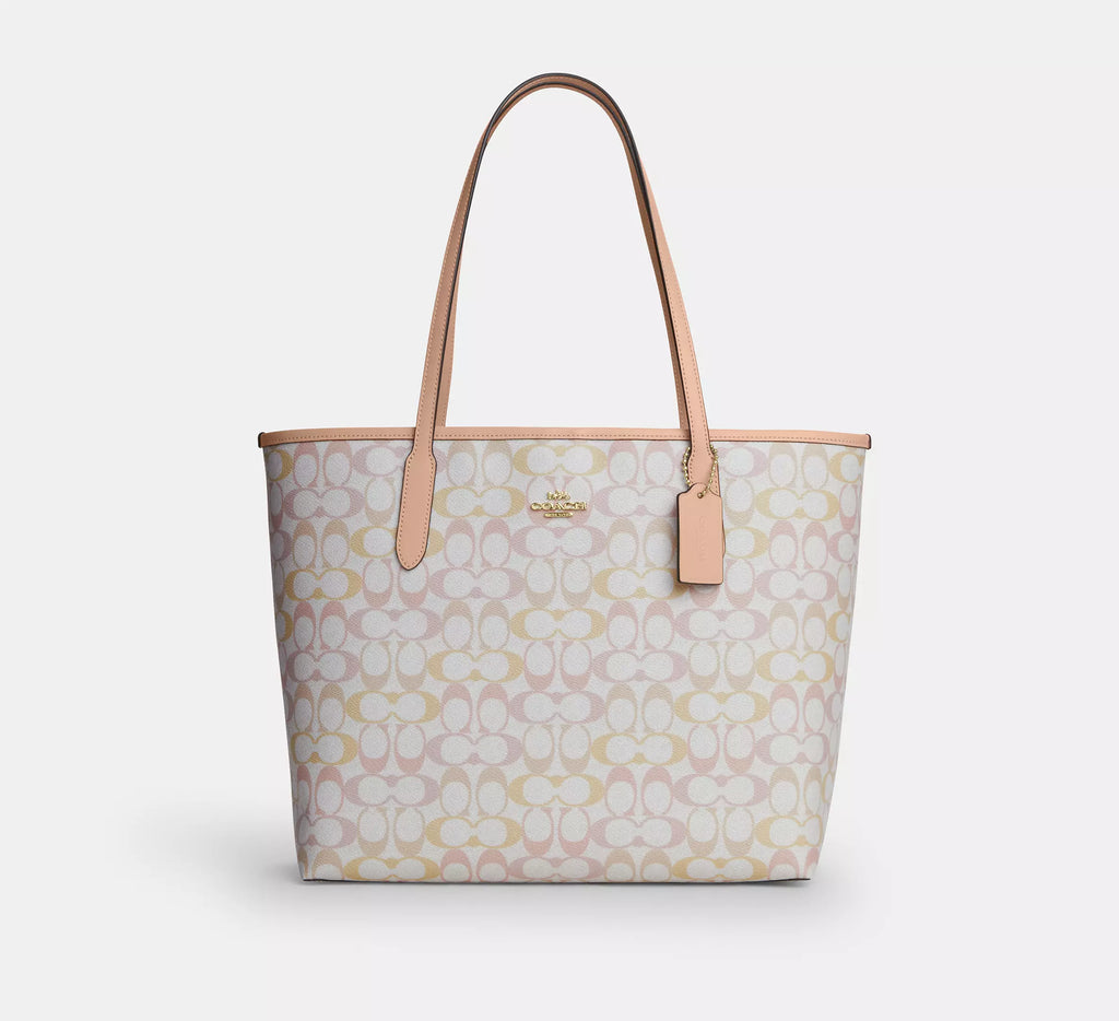 Coach City Tote Bag In Pretty Signature - Im/Chalk/Pink