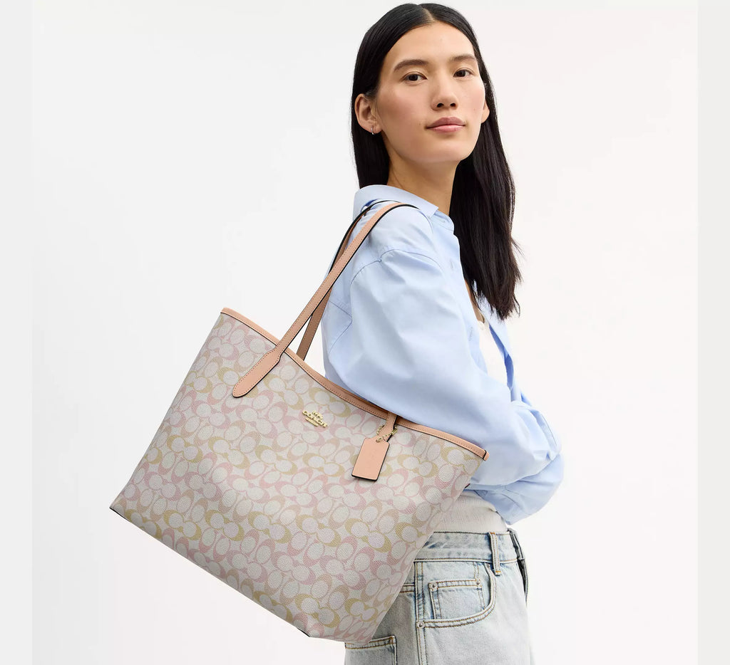 Coach City Tote Bag In Pretty Signature - Im/Chalk/Pink