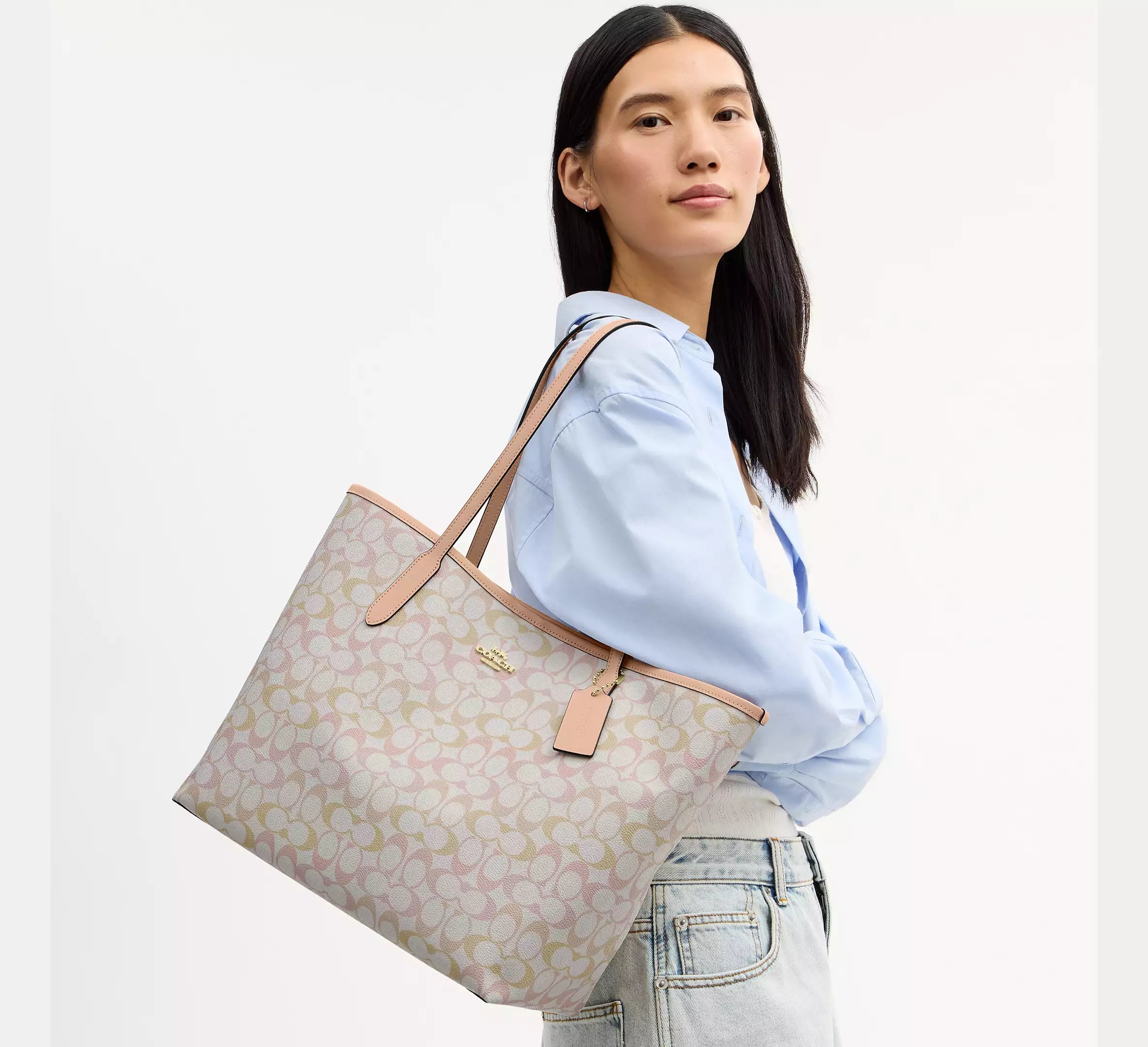 Coach City Tote Bag In Pretty Signature - Im/Chalk/Pink