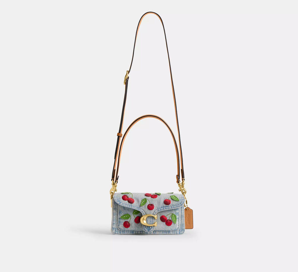 Coach Tabby Shoulder Bag 20 With Cherry Embroidery  -  Brass/Denim