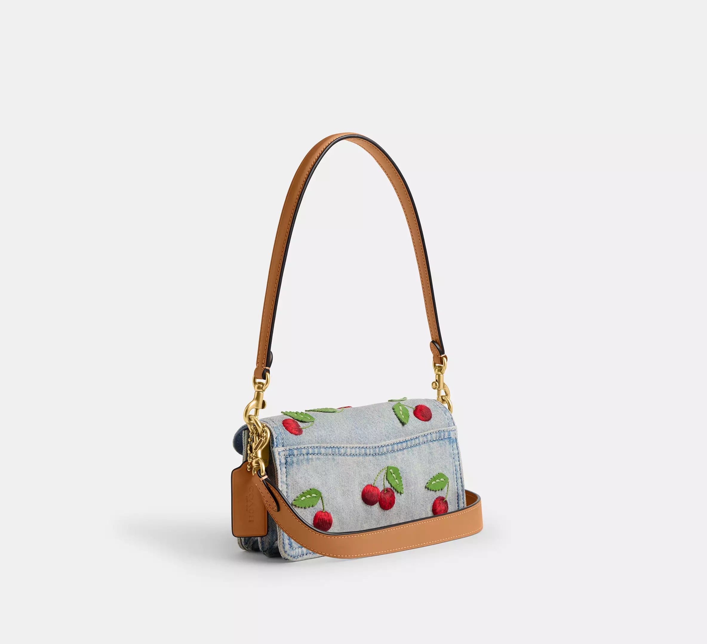 Coach Tabby Shoulder Bag 20 With Cherry Embroidery  -  Brass/Denim