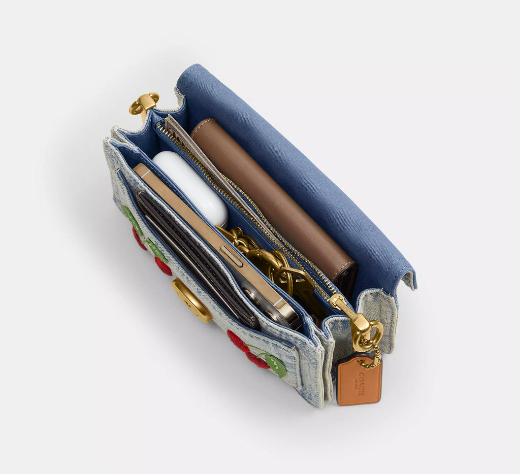 Coach Tabby Shoulder Bag 20 With Cherry Embroidery  -  Brass/Denim