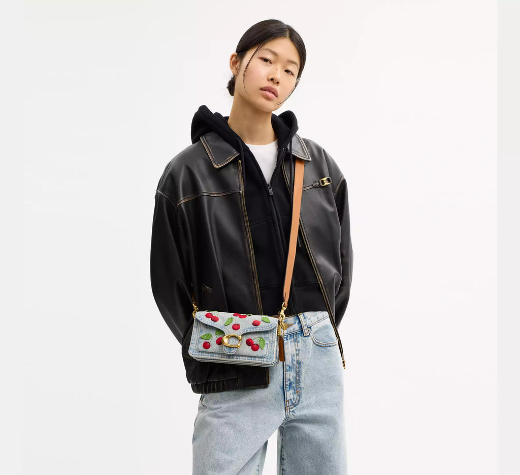 Coach Tabby Shoulder Bag 20 With Cherry Embroidery  -  Brass/Denim