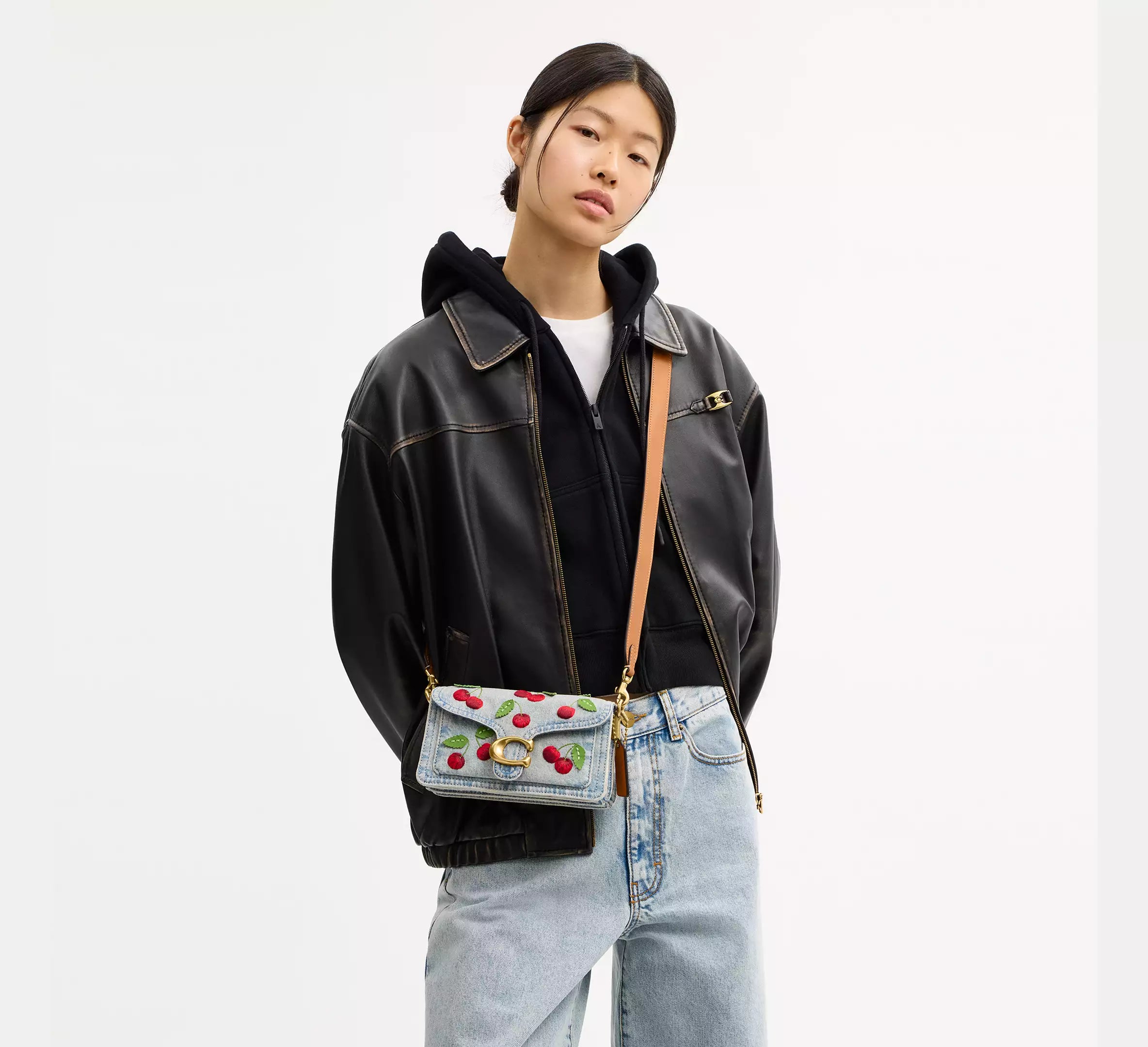 Coach Tabby Shoulder Bag 20 With Cherry Embroidery  -  Brass/Denim