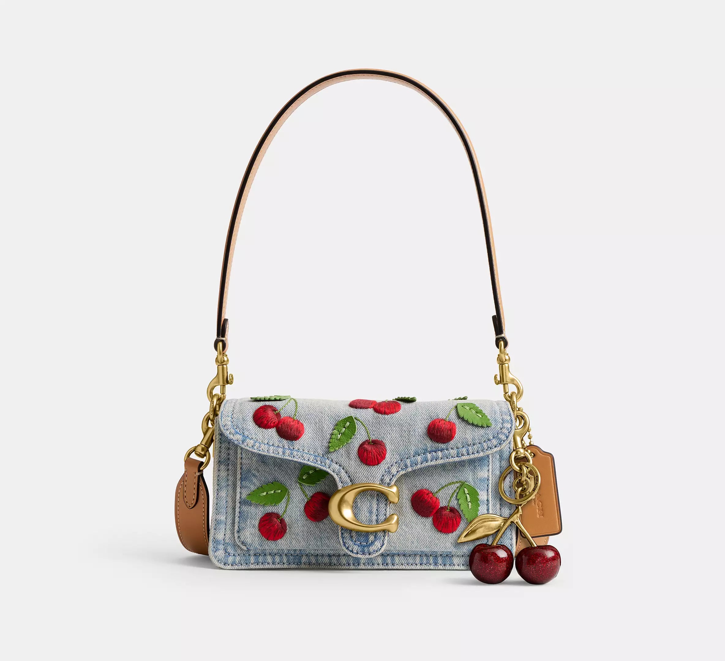 Coach Tabby Shoulder Bag 20 With Cherry Embroidery  -  Brass/Denim