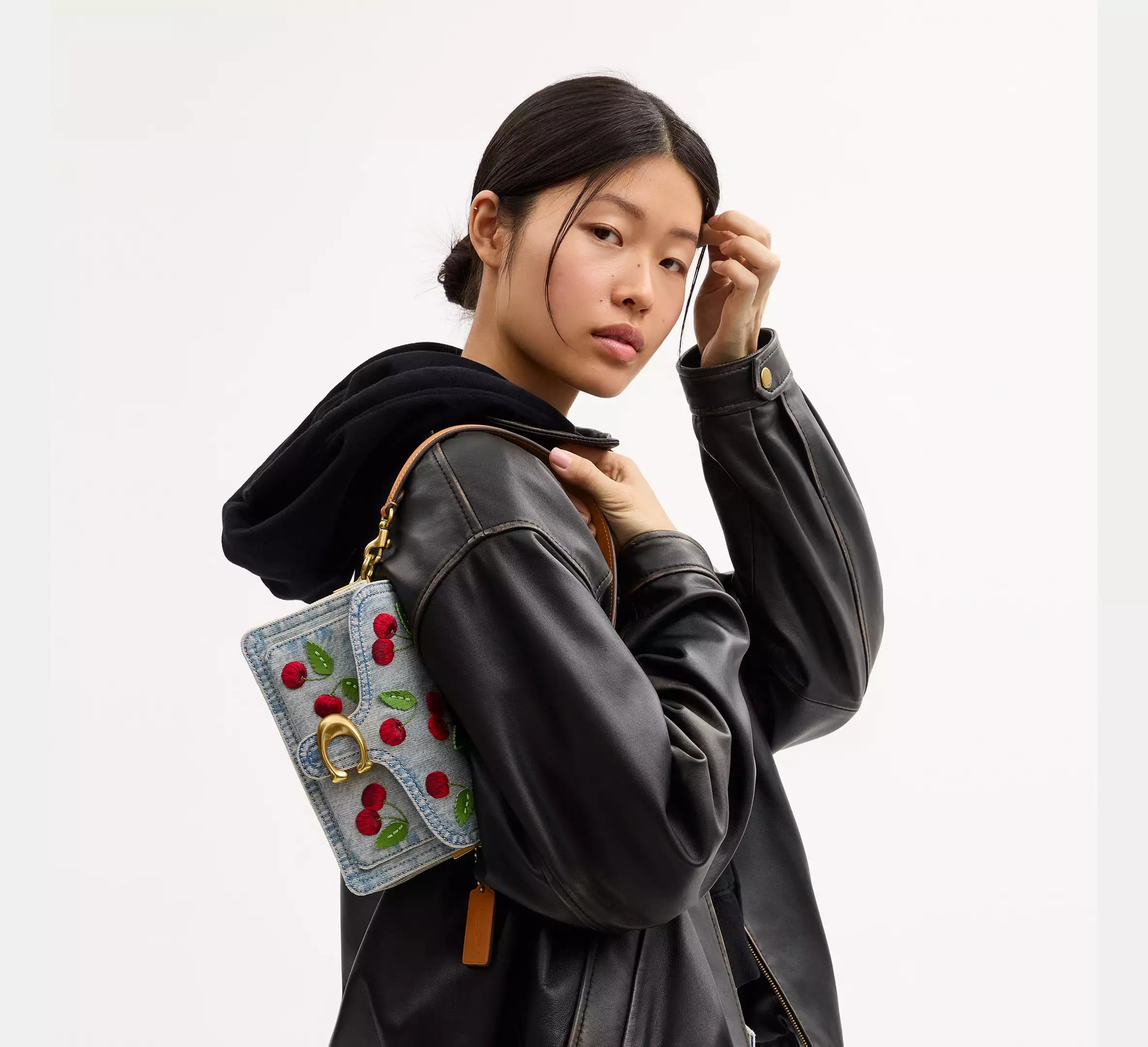 Coach Tabby Shoulder Bag 20 With Cherry Embroidery  -  Brass/Denim