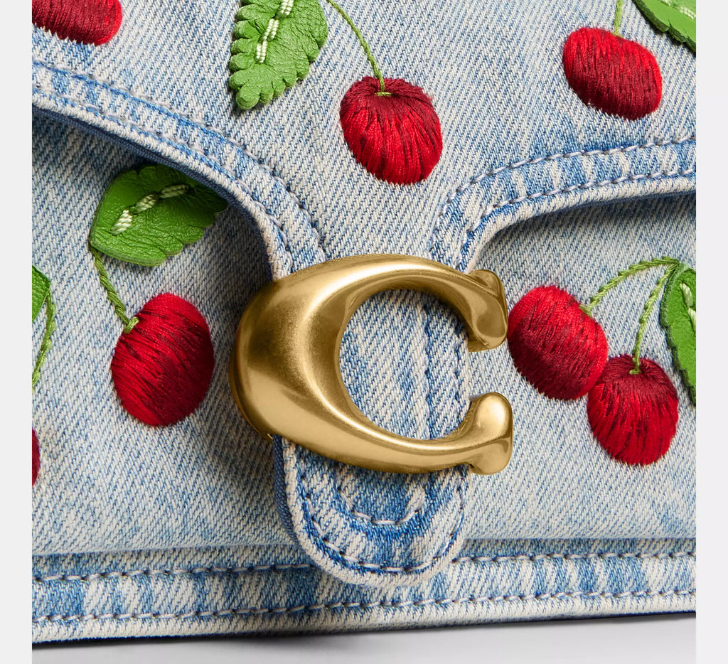 Coach Tabby Shoulder Bag 20 With Cherry Embroidery  -  Brass/Denim