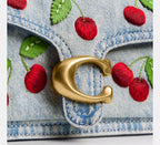 Coach Tabby Shoulder Bag 20 With Cherry Embroidery  -  Brass/Denim