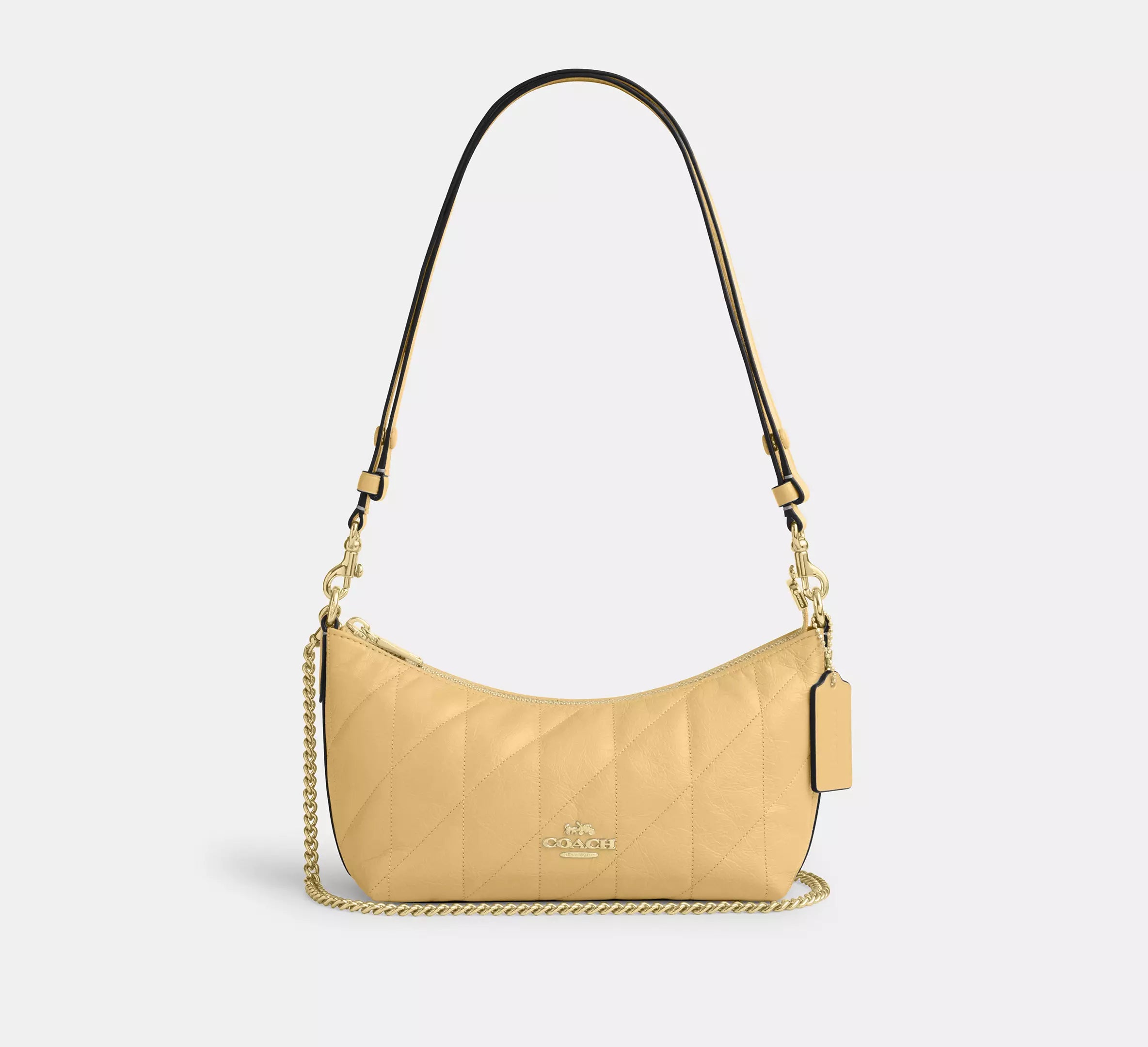 Coach Caitlin Shoulder Bag With Quilting   -  Gold/Soft Yellow