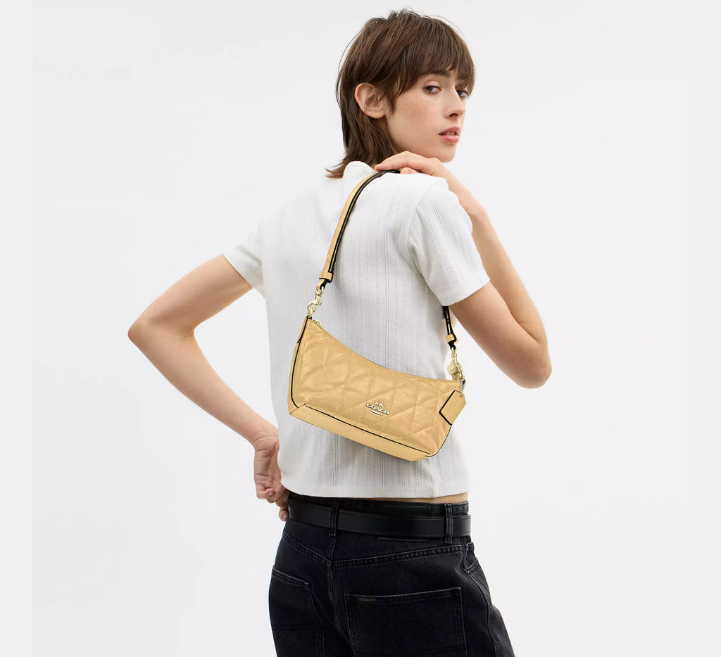 Coach Caitlin Shoulder Bag With Quilting   -  Gold/Soft Yellow